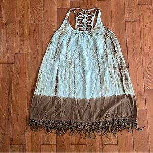 Earthbound Light Blue and Brown Tie-Dye Racerback Dress - Size Small